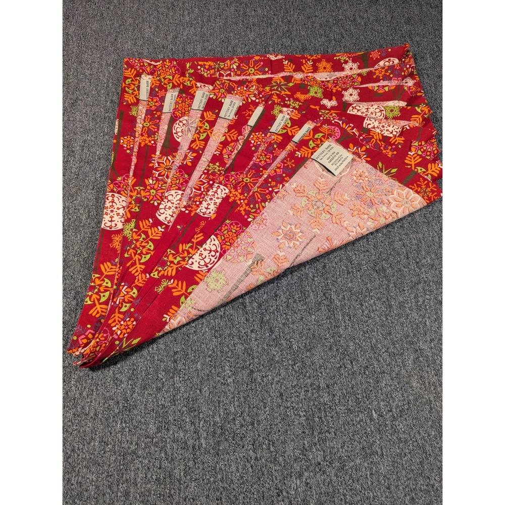 Pottery Barn Red Holiday Snowflake Ornament Cloth Napkins Set of 8 Cotton Linen